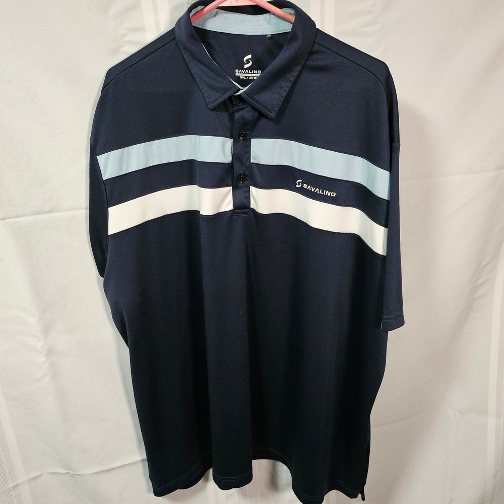 Savalino Polo Shirt Mens 3XL Navy Blue Striped Short Sleeve Performance Golf Top